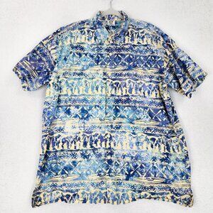 Rum Reggae Shirt Mens XXL Blue Yellow Cabana Aloha Hawaiian Short Sleeve Button